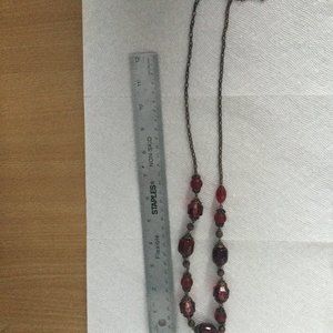 women's necklace red beads metal chain adjustable length
